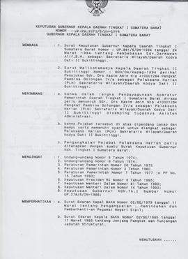 Keputusan Gubernur Kepala Daerah Tingkat I Sumatera Barat Nomor : UP.PD.1873/5/DN-1994 kepada Drs...