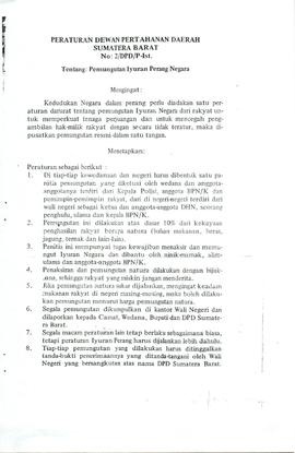 Peraturan Dewan Pertahanan Daerah Sumatera Barat