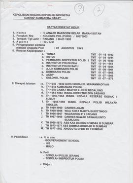 Daftar Riwayat Hidup H. Anwar Maksoem Marah Soetan (lembar 1) Walikota Bukittinggi Ke-10 Periode ...