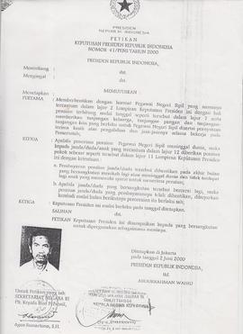 Petikan Keputusan Presiden RI Nomor 41/PENS Tahun 2000