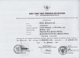 Surat Tanda Tamat Pendidikan dan Pelatihan (STTPP) SESPANAS an. Drs. H. Khairul