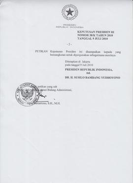 Petikan Keputusan Presiden RI Nomor 38/K Tahun 2010 (lembar 2)