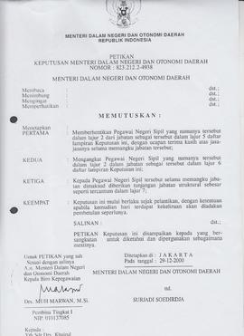 Keputusan Menteri Dalam Negeri Nomor 823.212.2-4938 tentang Pengangkatan Jabatan Struktural sebag...