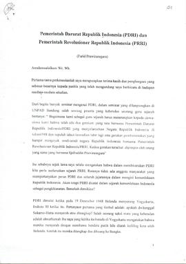 Pemerintah Darurat Indonesia (DPK) dan Pemerintah Revolusioner Republik Indonesia (PRRI)